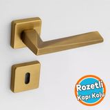Oda Kapı Kolu Kare Rozetli Antik Sarı Sürgülü Ve Çelik Kapı Kulpu Uyumlu Sağ Sol Uygun Kolları