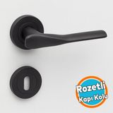 Oda Kapı Kolu Mat Siyah Daire Rozetli Sürgülü ve Çelik Kapı Kulpu Uyumlu Sağ Sol Uygun Kolları - 1 Adet