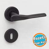 Oda Kapı Kolu Mat Siyah Daire Rozetli Sürgülü Ve Çelik Kapı Kulpu Uyumlu Sağ Sol Uygun Kolları