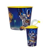 Odavar Renkli Popcorn, Çerez, Pipetli Pratik Bardak Seti,Atıştırmalık, Mısır Kovası, 2li Set, (Sarı/Erkek)
