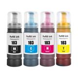 Odea 103 L1110, L1210, L1250, L3110, L3111, L3150, L3151 ile Uyumlu 70ML 4 Renk Muadil Mürekkep Seti - Epson Ecotank Yazıcılar Için Siyah, Mavi, Sarı, Kırmızı - 000-Siyah