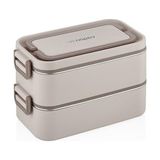Odea 2000 ml 2 Kat Paslanmaz Çelik Bento Lunch Box, Sefer Tası - Ahşap - Bej
