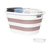 Odea 25 Litre Katlanabilir Silikon Çamaşır Sepeti Akordiyon Katlanır Sele Yer Kaplamayan Taşınabilir Ergonomik Kulplu Dayanıklı ve Hafif Depolama Sepeti Banyo ve Ev Kullanımı Kirli Sepeti (Pembe, 25 Litre) - 00-Siyah - Beyaz