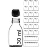 Odea 30 ml Sızdırmaz Kapaklı Şeffaf Shot Şişesi 30 cc Ginger Şat Beyaz Cam Şişe 50 Adet (Kilitli Plastik Siyah Kapak)