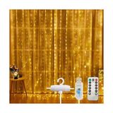 Odea 3x3 Metre Perde LED Işık, 300 Ledli 10 Sarkıtlı Dekoratif Peri Led, Uzaktan Kumandalı ve 8 Fonksiyonlu, USB Girişli Günışığı (Sarı) Duvar ve Perde Aydınlatması [enerji Sınıfı A]