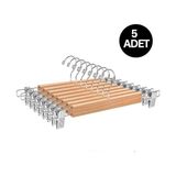 Odea 5 Adet Elbise Askısı Ahşap Askılık Mandallı Kıyafet Askısı Etek Askısı Mandallı Pantolon Askısı - 00 Bordo
