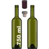 Odea Afracam 750 ml Yeşil Şarap Şişesi Sentetik Mantar Tıpalı ve Kapüşonlu Boş Çukur Cam Şişe 2 Adet