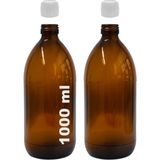 Odea Afracam Amber Ecza Şişesi, 1000 Ml, Kahverengi Cam, Plastik Contalı Kilit Kapak, Hava ve Sıvı Sızdırmaz, 28MM Ağız Çaplı, Parfüm Demlemek Için Uygun, 2 Adet (1000 Ml, Beyaz Kapak)