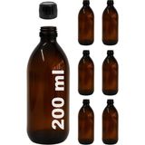 Odea Afracam Amber Ecza Şişesi, 200 Ml, Kahverengi Cam, Plastik Contalı Kilit Kapak, Hava ve Sıvı Sızdırmaz, 28MM Ağız Çaplı, Parfüm Demlemek Için Uygun, 6 Adet (200 Ml, Siyah Kapak)