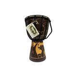 Odea Ahşap Djembe, 30 Cm, Mahoni Ağacı ve Keçi Derisi, Otantik Çalgı, Model 006, Fil Figürlü, Dekoratif Davul