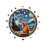 Odea Ahşap Puzzle Yetişkin - Yıldızlı Gecenin Altındaki Kedi - 252 Parça, 29 x 29 cm - Yapıştırıcı Folyo Dahil - Benzersiz Şekilli Parçalar & Özel Figürler - A1-14