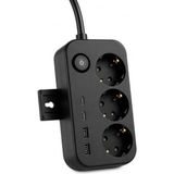 Odea Akım Korumalı 3'lü Topraklı Çoklu Priz 3680W 16A, 2 Usb-A + 2 Type-C Şarj Çıkışlı, Anahtarlı, Çocuk Korumalı, 1 Metre Uzatma Kablosu, Duvara Monte Edilebilir - Ahşap - Bej - Siyah