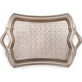 Odea Alisveristime Osmanlı Motifli Dikdörtgen Metal Servis Tepsisi – Kulplu 2 Kişilik Sunum Tepsisi, 37 x 23 Cm, 373 G, Gold ve Gümüş Renk Seçeneği (Gümüş Rengi) - 0 - 19 L