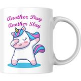 Odea Another Day Another Slay Unicorn Baskılı Kupa Bardak Komik Yazılı Hediyelik Çay Kahve Kupası Coffee Mug - 00-Siyah - Beyaz