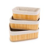 Odea Bambu Organizer Sepet 3’lü Set – Kumaş Kaplı Dekoratif Saklama Kutusu, Çok Amaçlı Düzenleyici (Banyo, Mutfak, Dolap)