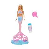 Odea Barbie Baloncuk Yapma Özelliği ve Solüsyonu ile Uzun ve Renkli Meçli Sarı Saçları Olan Barbie Baloncuk Rüyası Deniz Kızı Bebek, Tepsi ve Tarak, JLW56