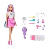 Odea Barbie Gökkuşağı Saçlar Bebeği, Ekstra Uzun ve Renkli Saçlar, Sim Tüpü, Fırça, Toka ve Saç Kurutma Makinesi Gibi 12 Şekillendirme Aksesuarı, JJP07 | Ekstra Uzun Saçlı Moda Bebek ve 12 Aksesuar, Parılt - Ahşap