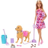 Odea Barbie ve Köpekçiğin Yürüyüş Zamanı Oyuncak Seti, Yürüyen ve Tuvaletini Yapan Oyuncak Köpek, Barbie 'malibu' Bebek, Kürek ve Evcil Hayvan Aksesuarları, JJB46 - Ahşap