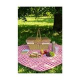 Odea Buffer 2 Kapaklı Dikdörtgen Hasır Görünümlü Piknik Sepeti, Plastik Rattan, Doğal Renk, Dantel ve Ekose Detaylı, 38.5X26X18 cm