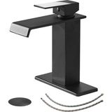 Odea Bwe Siyah Banyo Bataryası Modern Şelale Mat Siyah Banyo Lavabo Bataryası Tek Delik Pop Up Drenaj Parçaları Bacalı Banyo Lavabo Vanity Stoper Taşma ve Besleme Hortumu Tek Kolu