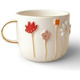 Odea Dearmoon House El Yapımı Seramik Mug, 24 Karat Gerçek Altın Bezemeli, Çiçek Desenli, Atlı Karınca Kutulu, Hediye Seti, Lüks Kupa, - 00-Siyah - Beyaz
