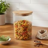 Odea Deconox 10X15 cm Bambu Kapaklı Kare Cam Saklama Kavanozu - Vakumlu Uzun Boy Şeffaf Erzak Kabı Bakliyat ve Kuruyemiş Saklama Kutusu Mutfak Düzenleyici Organizatör - 001-Renkli - 1 Adet - 0,21 L