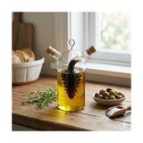 Odea Deconox 2'si 1 Arada Cam Yağlık ve Sirkelik - Iç Içe Geçmeli Çift Hazneli Dekoratif Sosluk - Mantar Kapaklı Zeytinyağı ve Sirke Şişesi (240ML + 60ML)