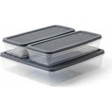 Odea Deconox 3’lü Slim Buzdolabı ve Derin Dondurucu Saklama Kabı Seti, 1 Büyük (28CM) ve 2 Küçük (27CM) Ince Uzun Erzak Kutusu, Gri ve Beyaz Kapaklı Mutfak Düzenleyici (Gr I- 3lü Set) - Abanoz