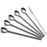 Odea Deconox 5 Parça Karıştırıcı Kaşıklı Paslanmaz Çelik Pipet Seti, 4 Adet Kaşıklı Metal Pipet ve Temizleme Fırçası, Soğuk Kahve, Smoothie, Milkshake, Limonata, Kokteyl ve Içecek Sunumu Için - 0 - 19 L