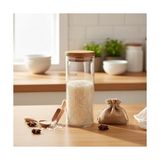 Odea Deconox Doğal Akasya Ahşap Kapaklı Borosilikat Cam Kavanoz - 350 ml Vakumlu Yuvarlak Baharatlık, Çay ve Kahve Saklama Kabı
