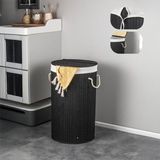 Odea Deconox El Yapımı Hasır Katlanır Çamaşır Sepeti Yuvarlak 55 Litre (35CM*35CM*61CM), Doğal Malzemeden Üretilmiş Çamaşırlık (Siyah) - 35 x 35 cm - 00-Siyah - Beyaz