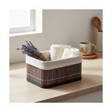 Odea Deconox Mini Dikdörtgen Bambu Düzenleyici ve Saklama Sepeti – Gri Ahşap Banyo, Makyaj ve Ofis Organizeri, Kumaş Astarlı Dekoratif Kutu (20X15X10 Cm)