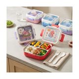 Odea Deconox Paslanmaz Çelik 3 Bölmeli Kilitli Yemek Kabı 2000 Ml, Çatal Kaşık Dahil Renkli Desenli Lunch Box, Çelik Iç Hazneli Saklama ve Taşıma Kabı - Abanoz