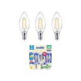 Odea Ecolite 4W LED Filament Mum Ampul, E14 Duy, 6500K Beyaz Işık, 470 Lümen, Şeffaf Cam, Akkor Görünümlü Dekoratif Lamba, 3'lü Paket (Beyaz) [enerji Sınıfı E]