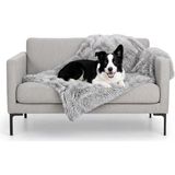 Odea Furhaven Büyük Su Geçirmez Sakinleştirici Pelüş Uzun Suni Kürk ve Kadife Köpek Battaniyesi, Yıkanabilir - Sis Grisi, Büyük - 001-Renkli - 10 x 10 cm