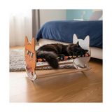 Odea Gobypet Ahşap Sallanan Kedi Beşiği – Sevimli Kedi Figürlü, Minderli, Dekoratif Dinlenme Yatağı (Lacivert) - 100 x 100 x 10 cm
