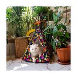 Odea Gobypet Always The Best Kedi Çadırı, Kedi Evi Kolay Kurulum, Yıkanabilir Kedi Çadırı, Kedi Yatağı (Patili Desen, Large) - 02-Gri