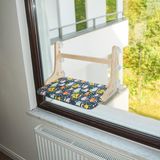 Odea Gobypet Güçlü Vantuzlu Kedi Cam Yatağı, Cama Asılan Ahşap Kedi Yatağı, 6 Güçlü Vantuzlu, Minderli, Pencere Önü Dinlenme Alanı, Standart (Kedili Desen) - 100 x 100 x 10 cm