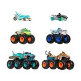 Odea Hot Wheels Oyuncak Arabalar ve Monster Trucks, Köpek Balığı ve Dinozor Çoklu Paketi, 2 Büyük Tır, 1:64 Ölçekli 2 Monster Trucks ve 1:64 Ölçekli 2 Hot Wheels Araç, JGD68