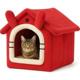 Odea Kedi Evi Yumuşak Kedi Yatağı | Peluş Derin Uyku Evi, Çıkarılabilir Minderli, Isı Yalıtımlı Kışlık Ev | Katlanır Kedi Evi (Kırmızı) - 02-Gri