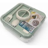Odea Lemmoni Qlux Taşınabilir Lunch Box, Bölmeli Beslenme Kabı, Çatal Kaşıklı, 1250ML, Yeşil - Adaçayı