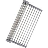 Odea Mallart® Katlanabilir Evye Üstü Bulaşık Kurutmalık Süzgeç 47X29 cm - Paslanmaz Çelik & Isıya Dayanıklı Silikon Rulo Bulaşık Rafı, Meyve Sebze Yıkama Süzgeci, Gri