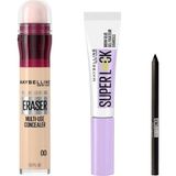 Odea Maybelline New York Instant Anti Age Eraser Kapatıcı - 00 Ivory & Maybelline New York Super Lock Brow Glue Kaş Sabitleyici Maskara & Maybelline Tattoo Mini Jel Göz Kalemi Hediyeli - --