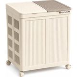 Odea Mega Boy Havalandırmalı Çamaşır Sepeti - 100 Litre Oyuncak Kutusu - Tekerlekli - Çift Bölmeli 2X50 Lt - 49.5X36X61 cm - Pp+ Tpr (Bej) - 00-Siyah - Beyaz
