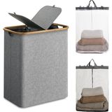 Odea Mien Bambu Kenarlı Kumaş Katlanabilir 150 Lt Çamaşır Sepeti 57X37X70 - 00-Siyah - Beyaz