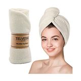 Odea Mikrofiber Saç Havlusu Süper Emici Hızlı Kuruyan Türban Saç Havlusu Şapkası – Uzun Kıvırcık Kalın Saçlar Için Duş Saç Kurutma Havlusu, Plaj Havuz Banyo Kullanım (Krem) - 001-Beyaz - 1 Adet Banyo Havlusu, 1 Adet El Havlusu, 1 Adet Yüz Havlusu