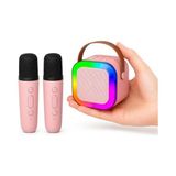 Odea Mini Boy Kablosuz Mikrofonlu Karaoke Makinesi Taşınabilir Bluetooth Hoparlör Seti Bas Tiz Ayarlı Hoparlör Yetişkinler ve Çocuklar Için Hafıza Kartı ve USB 10X10X6CM (Çiftli K12 -Pembe)