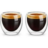 Odea Needd Çift Katmanlı Espresso Cam Bardak Seti 2'li 80 ml | Borosilikat Cam, Isı Yalıtımlı Double Wall Tasarım | Espresso, Ristretto ve Macchiato Için Şeffaf Kahve Bardağı - 00-Siyah - Beyaz