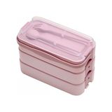 Odea Orret Home 1260 ml 3 Katlı 6 Bölmeli Bpa'sız Pp Plastik Sefer Taşıma ve Beslenme Çantası, Kilitli Bento Lunch Box, Mikrodalgaya Uygun, Çatal ve Kaşık Dahil (Pembe) - Ahşap - Bej
