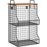 Odea Orret Home 2 Katlı Ahşap Raflı Metal Organizer Sepet, Duvara Monte Edilebilir Mutfak Banyo Düzenleyici, Üst Üste Takılabilir Baharatlık Meyvelik Sebzelik, Tezgah Üstü Saklama Rafı